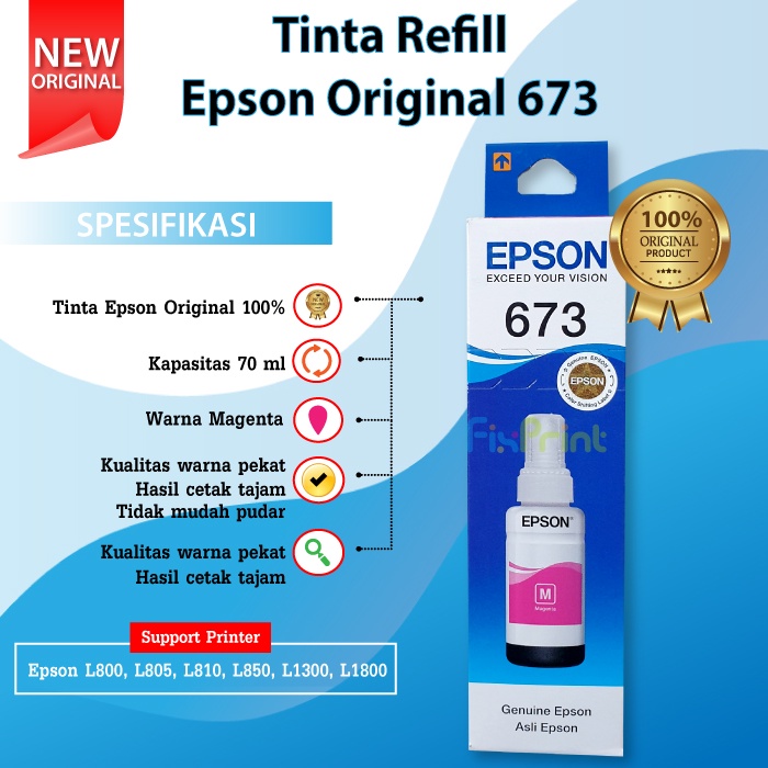 Tinta Epson Original 673 t6734 Yellow 70ml  Tinta Refill Printer Epson L800 L805 L810 L850 L1800