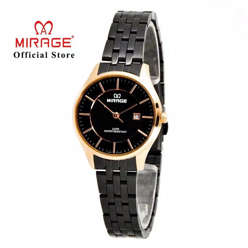 JAM TANGAN WANITA MIRAGE TALI HITAM ORIJINAL