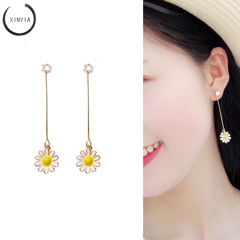 [Bayar Di Tempat] Korea Simple Daisy Sun Flower Pendant Earrings Anting JR1179