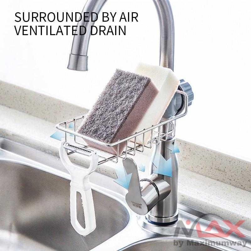 Rak sabun cuci piring Rak Gantungan Barang Keran Air Peralatan Dapur Sabun tempat spons cucian piring cantelan spons dan sabun cuci piring Stainless Steel Faucet Penyimpanan Rak Disesuaikan Wastafel Kain Spons Pengeringan Rak Dapur Kamar Mandi Sabun