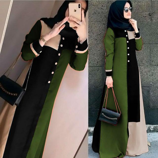 Baju Gamis Muslim Marwah Javina Maxi Model Terbaru M / L / XL / XXL/ Moscrepe Fashion Remaja Kekinian Laris Murah-Army