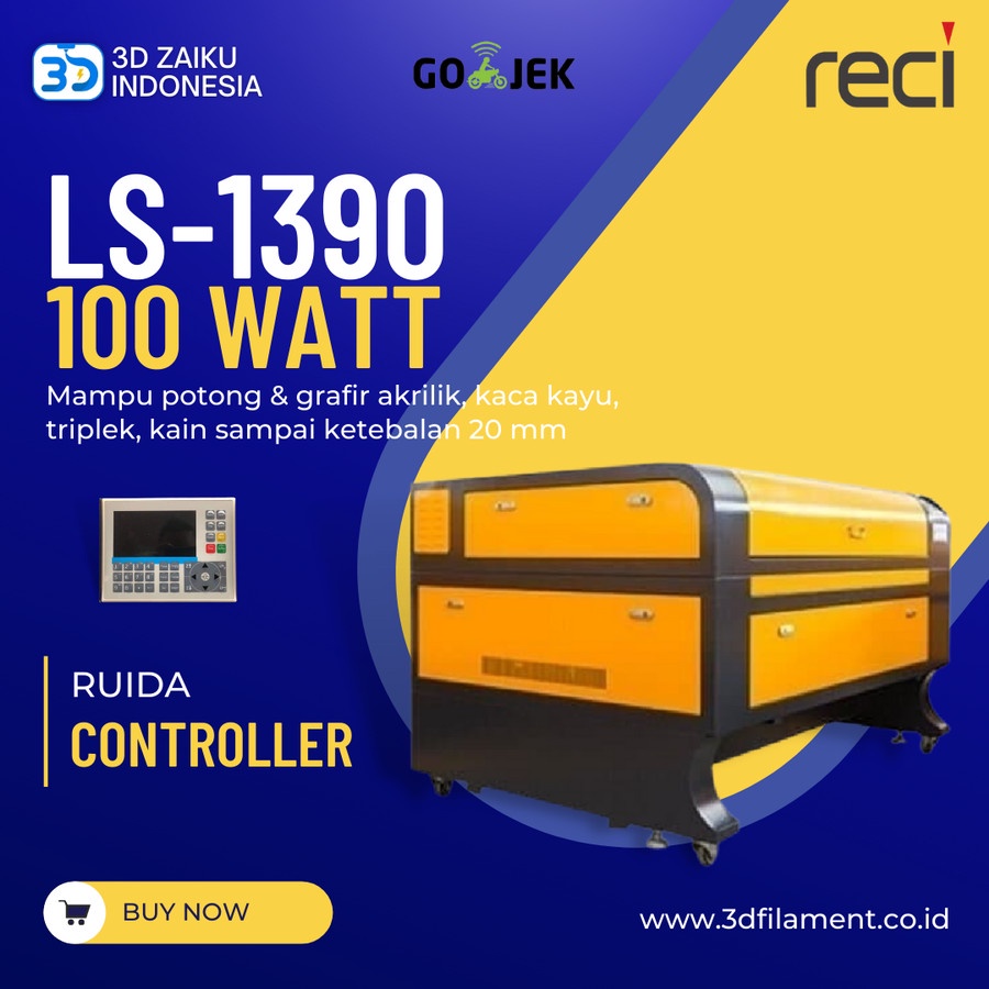 Zaiku CNC LS-1390 with 100 Watt RECI Laser CO2 dengan Ruida Controller