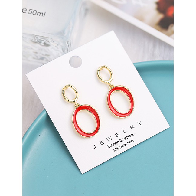 LRC Anting Tusuk Fashion Red S925 Silver Needle Drop Ring Earrings D57191