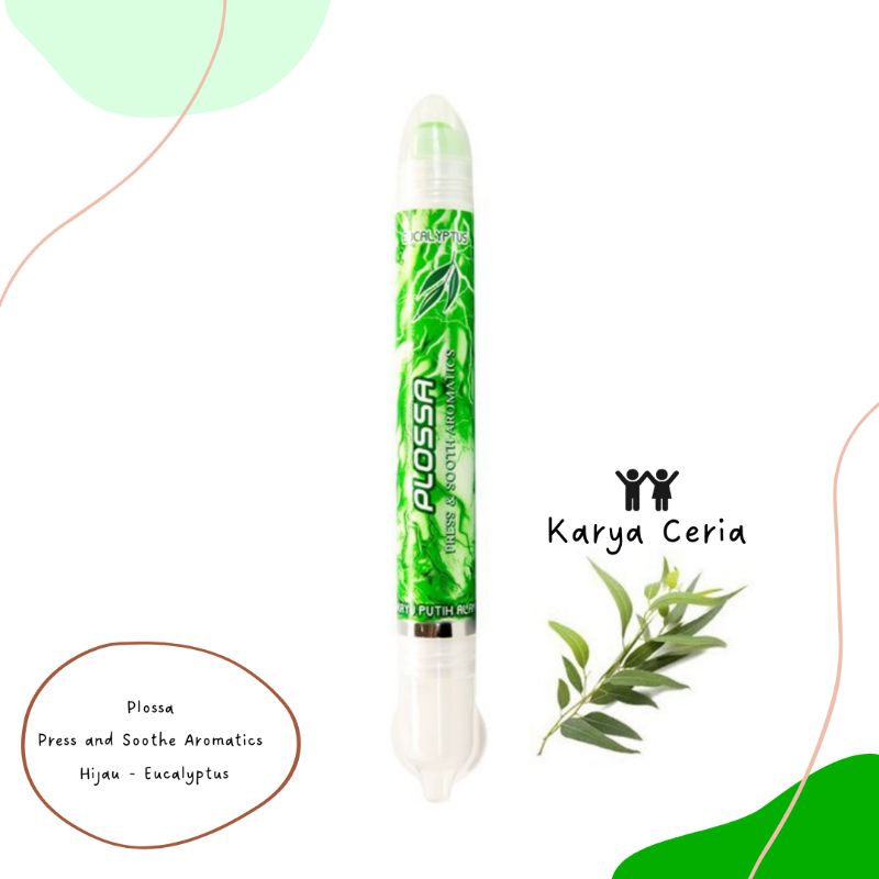 Plossa Hijau Eucalyptus Press And Shoothe Aromatics Minyak Kayu Putih Essential Oil Pijat Kerokan Inhaler