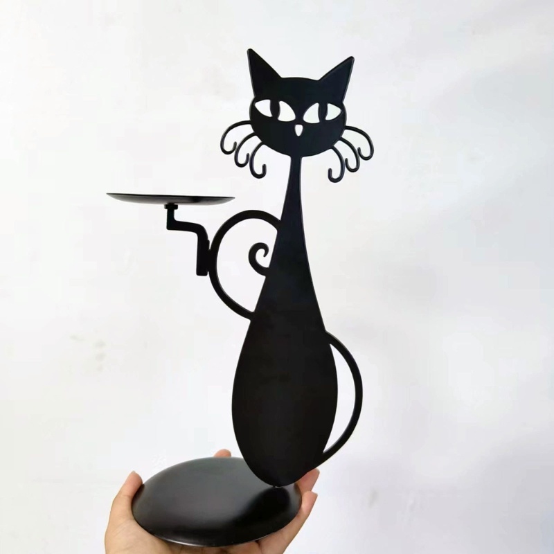 Stand Holder Lilin Bentuk Kucing Warna Hitam Gaya Retro Untuk Dekorasi Pernikahan