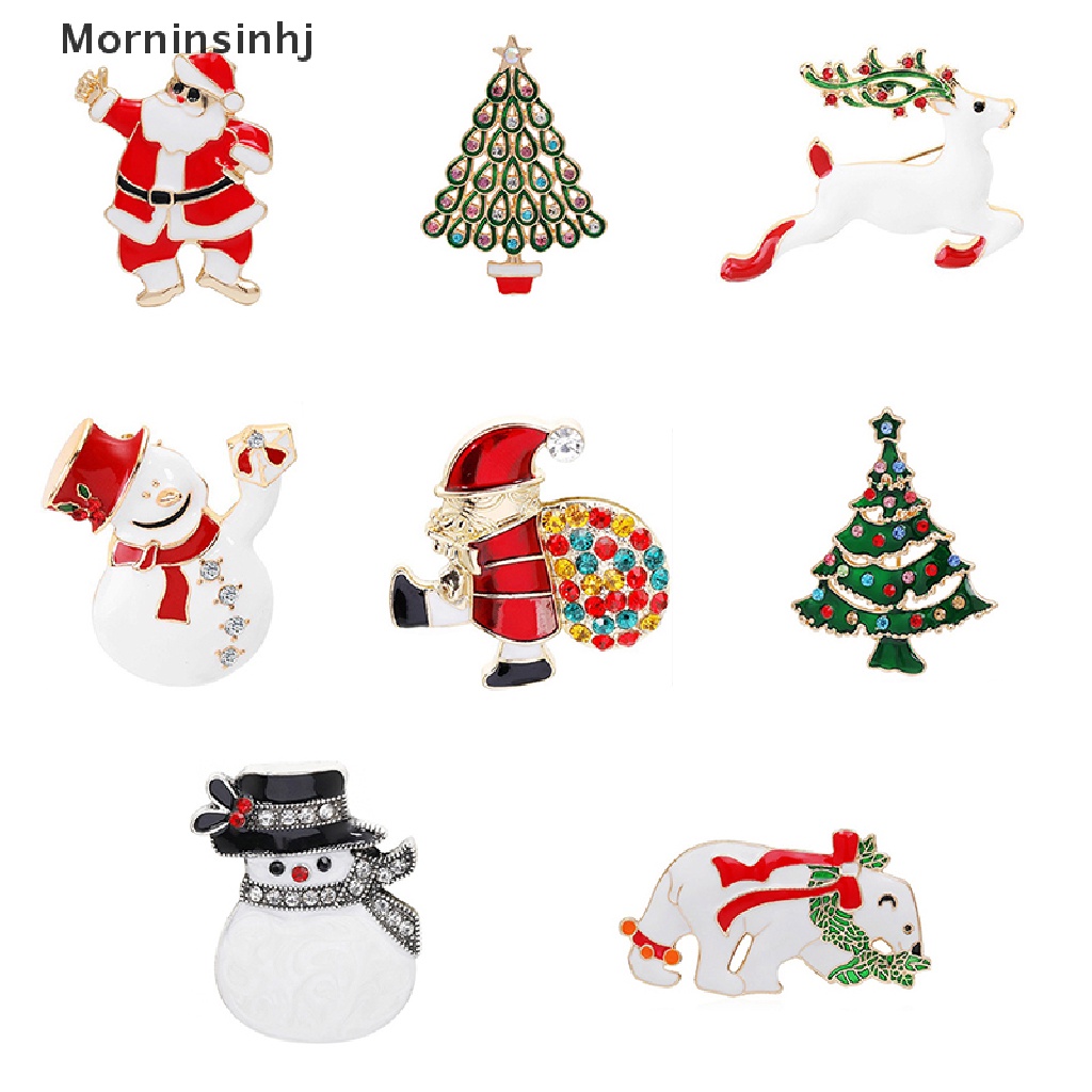 Mornin Wanita Fashion Snowman Santa Claus Pohon Topi Natal Bros Pin Perhiasan Hadiah id