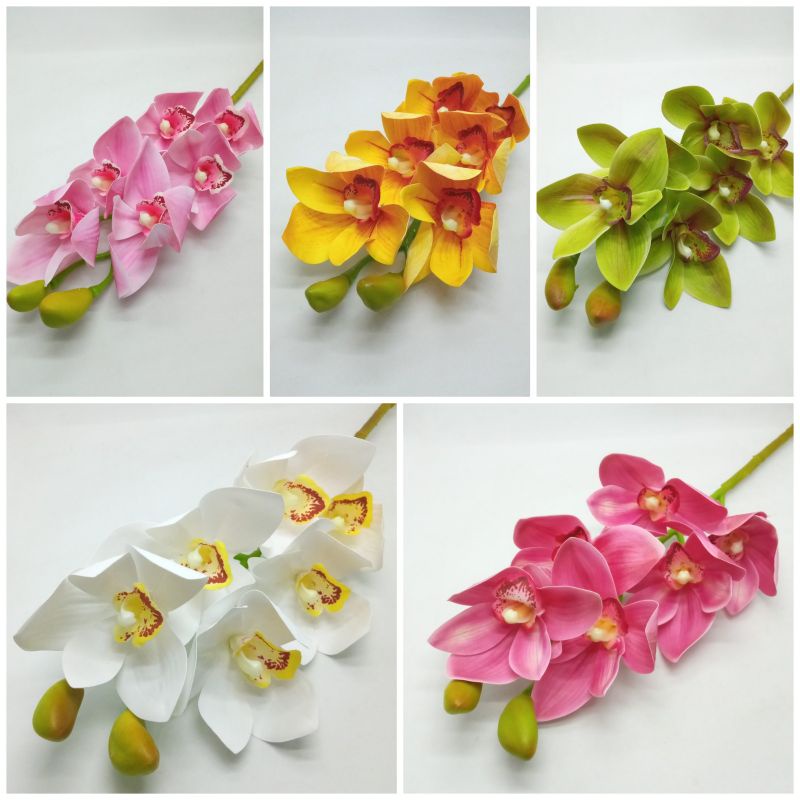 Artificial Flower Cymbidium Real Touch Bunga Anggrek Latex Bunga Anggrek