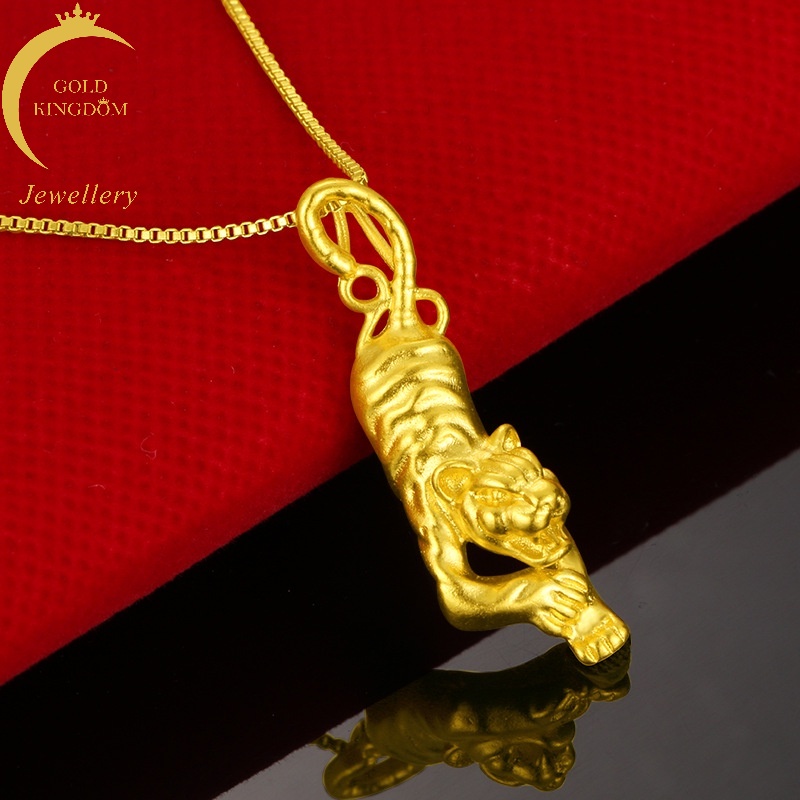 Kalung Emas Asli Kadar 375 Hias Liontin Zodiak Harimau 3D Serbaguna Untuk Pasangan