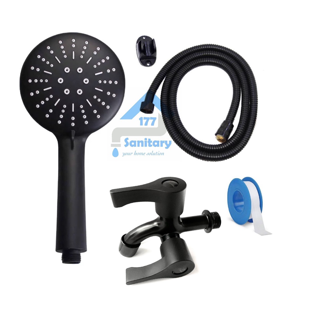 Paket shower Mandi GEDE minimalis HITAM 339+ kran air shower 51BL-bundling Hand Shower mandi 3in1 black semprotan mandi jumbo 12cm