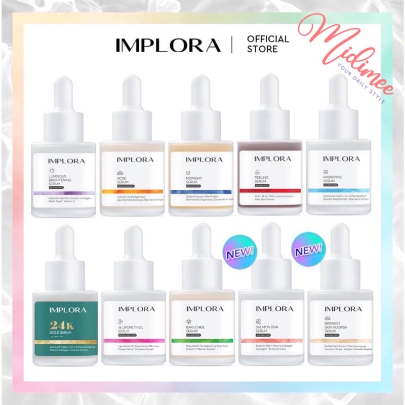 Implora Face Serum Acne Serum Anti Jerawat | Luminous | Midnight | Peeling AHA BHA PHA | Hydrating Serum