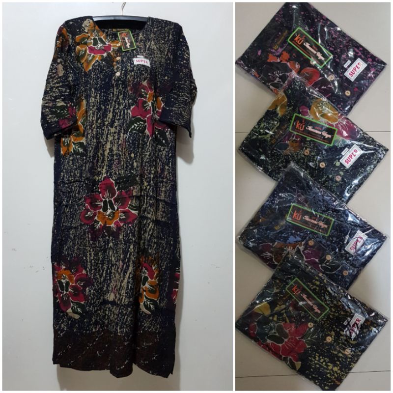 YULI - LONGDRES/SEKDRES TANGAN 3/4 LD 106 PB 125 CM BATIK KENCANA UNGU LEBEL HITAM(KUH)