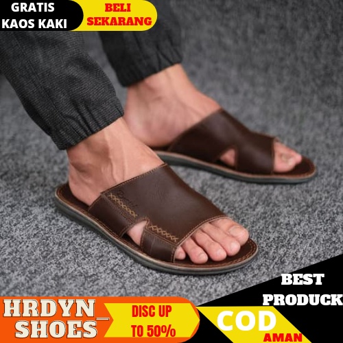 BARLIN - Sandal Casual Pria Kulit Asli Carvil Murah Jepit Slide Flip Flop Selop NgeMall Hangout