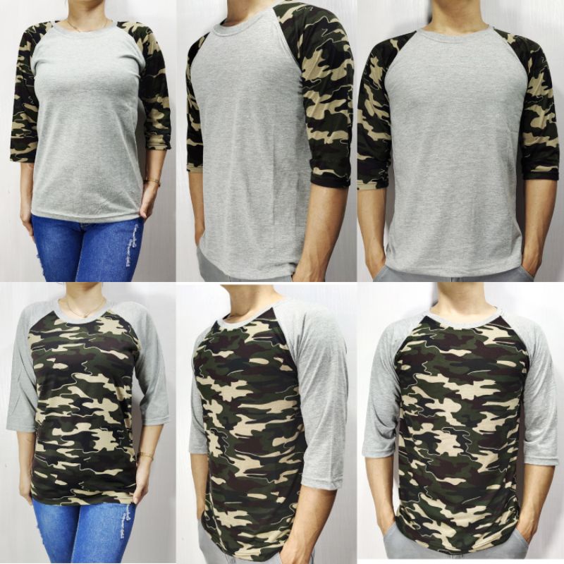 Kaos raglan loreng-abu misty / abu misty-loreng 3/4 M L XL XXL