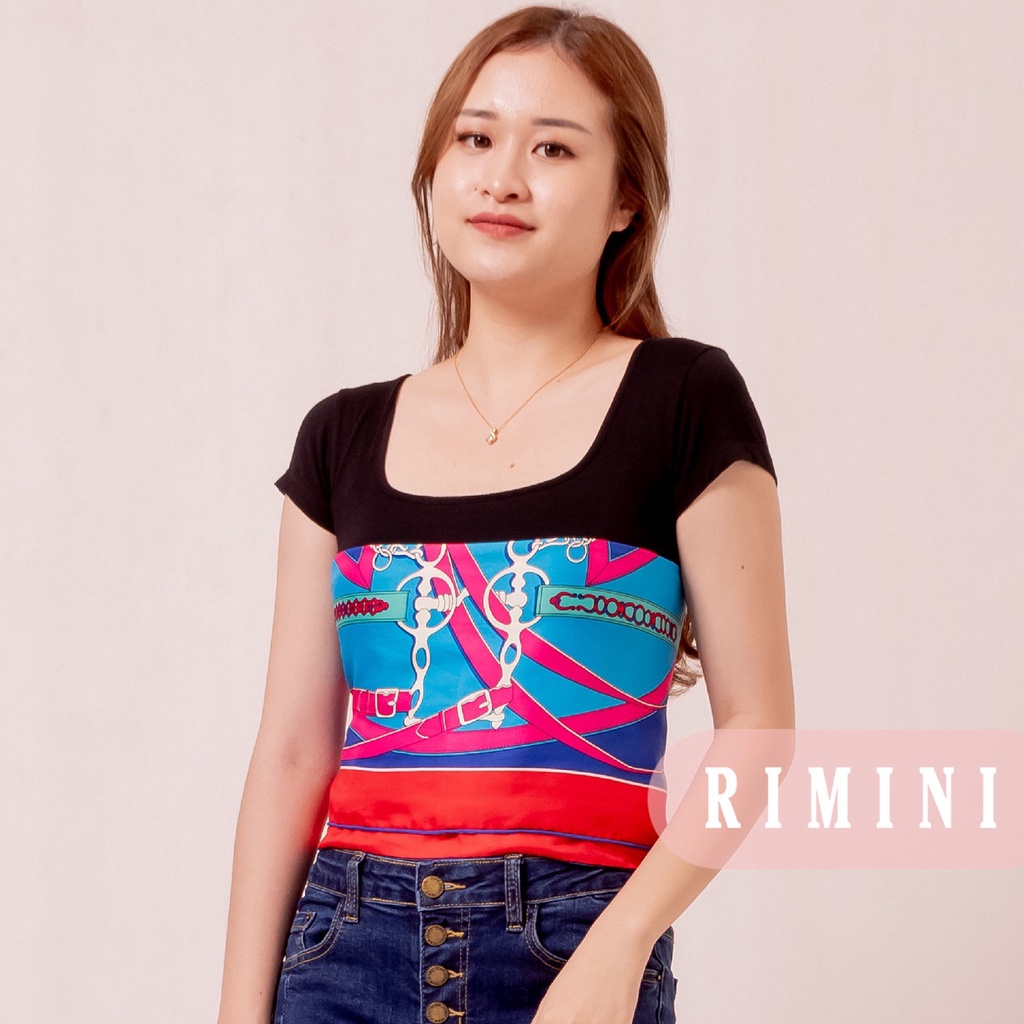RIMINI - Sateen Square Scarf 060729 Syal Satin Segi Empat Wanita Motif Rantai Aksesoris Hangout Holi
