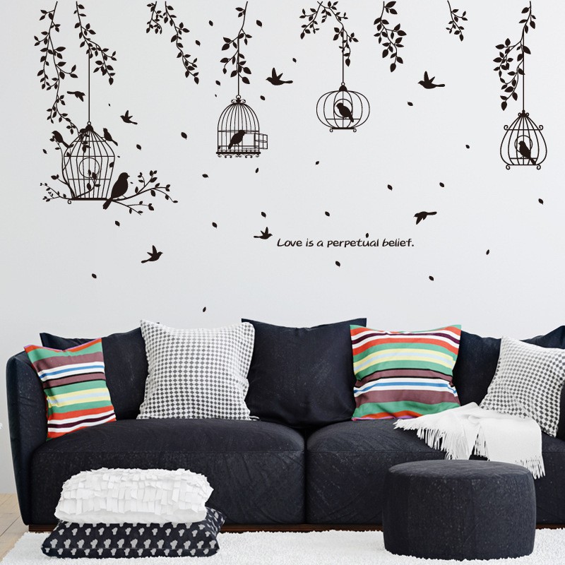 Reliza Wall Sticker Black Bird Cage Stiker Dinding LDR