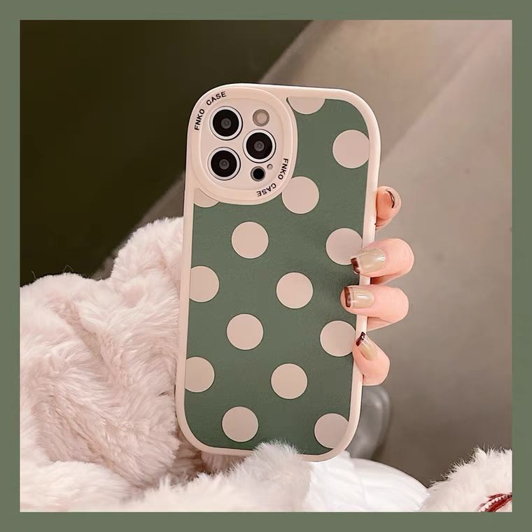 [TPC] Phone Case IPHONE 6 6S 7 8 PLUS X XS MAX XR 11 12 13 PRO MAX Green Polkadot Casing Lucu Korean IP025