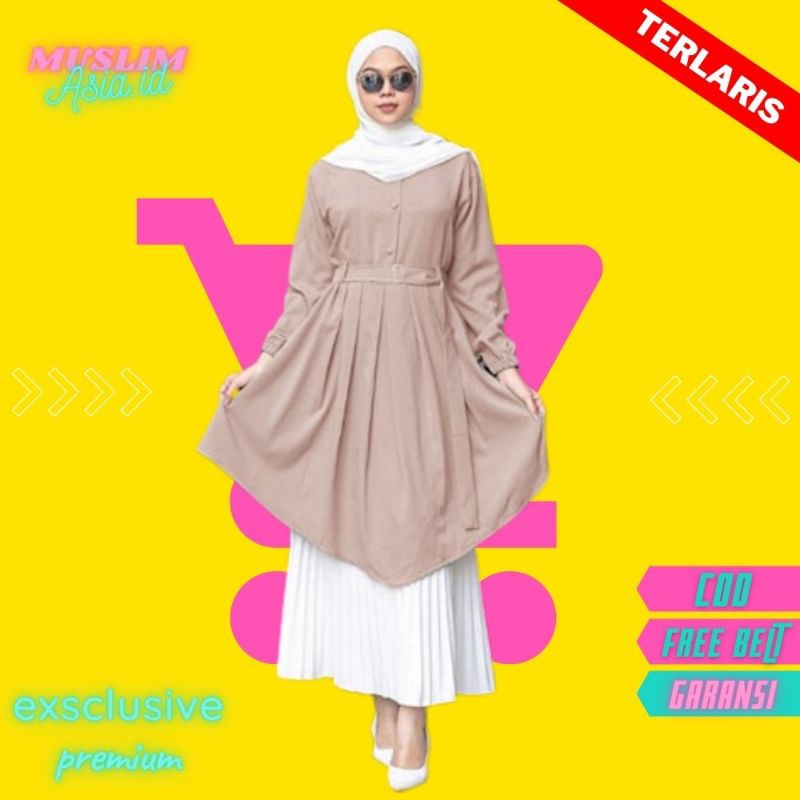 Baju Pakaian Tunik Kombinasi Warna Bahan Moscrepe Santri Putri Muslim Wanita Terbaru 2021