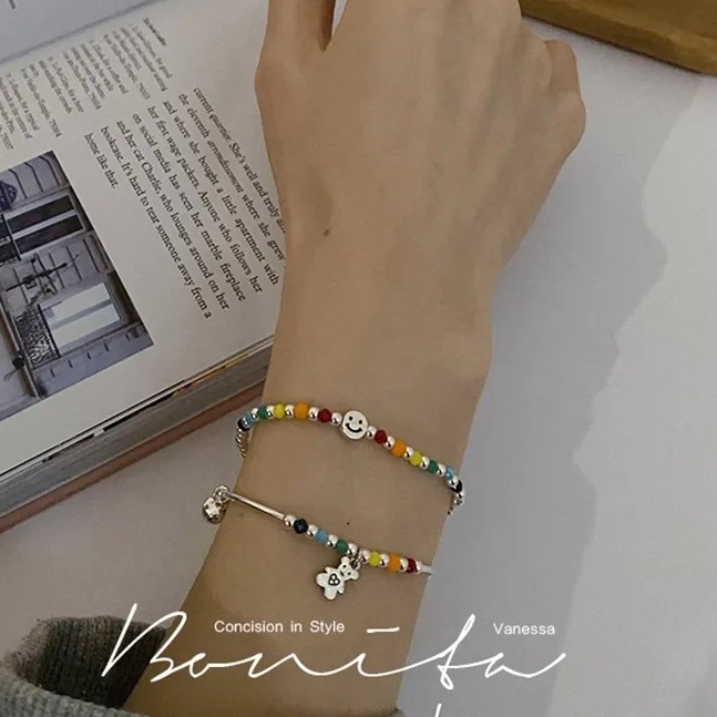 Ins Gaya Yang Sama Niche Korea Manik-Manik Warna-Warni Cinta Hati Seri Gelang Gaya Keren Trendi Niche Adjustable Bracelet