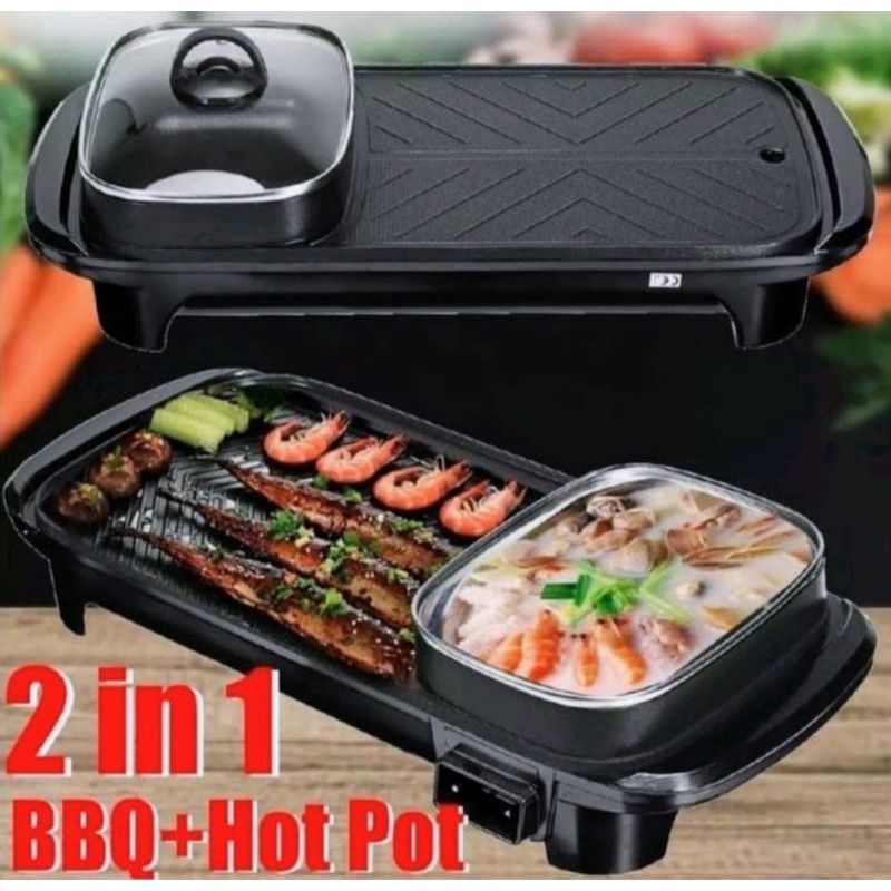 (COD) Panggangan BBQ dan hotpot elektrik 2 in 1 Fleco 607 / Grill BBQ hotpot elektrik / Pemanggang E