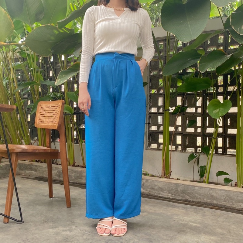 CELANA KULOT HIGHWAIST BAHAN CRINKEL SUPER JATOH FLOWY FULL KARET DIBELAKANG