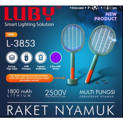 Raket Nyamuk LUBY 3853/ L-3853/ Raket Nyamuk USB Charger Multi Fungsi