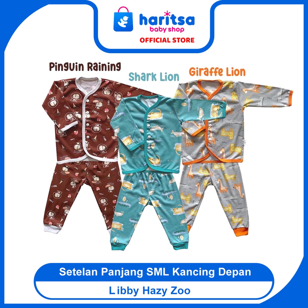 Libby Baby Setelan Panjang SML Kancing Depan/ Libby Baju bayi Hazy Zoo