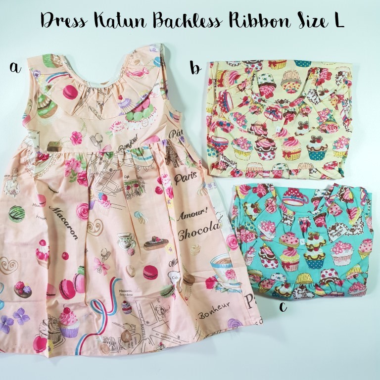 Dress Anak Katun Backless Ribbon Size L