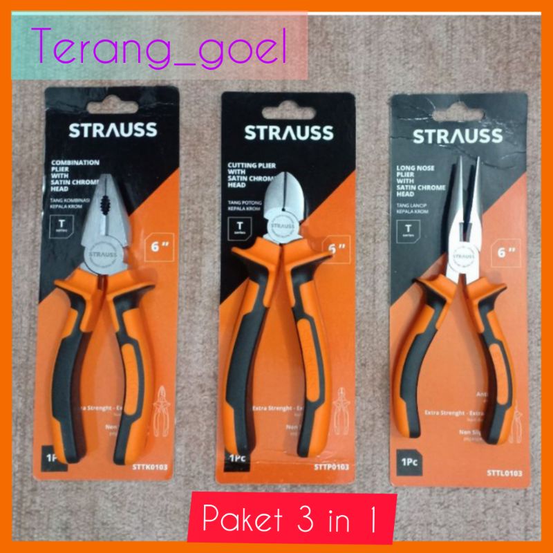 TANG STRAUSS 6 INCH PAKET ISI 3 TANG ( TANG KOMBINASI, TANG POTONG, TANG LANCIP )