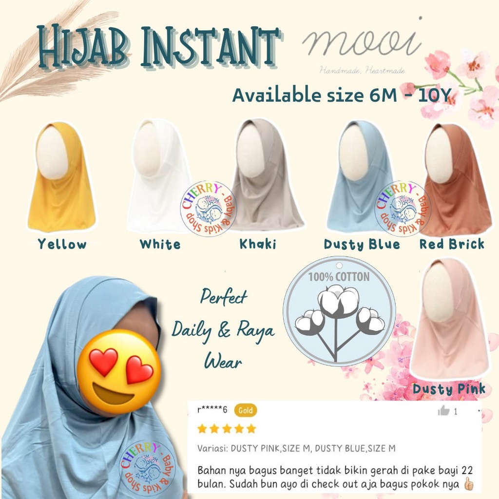 Mooi Hijab Instant Anak Jilbab Anak Perempuan Instant Hijab (Size S-XXL) Raya Collection CBKS