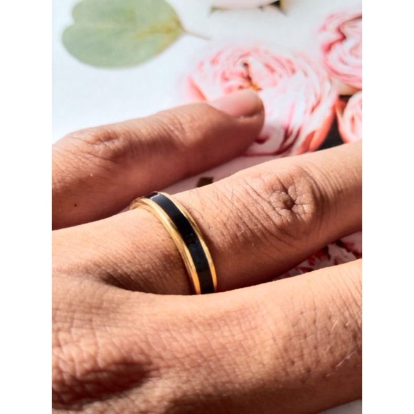 Cincin Plat Kuning Hitam/Cincin Couple/Cincin Anti Karat/AGAM AKSESORIS