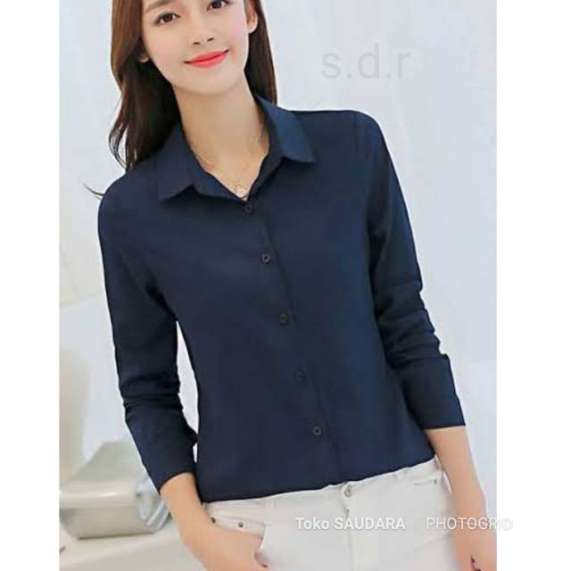 Kemeja formal panjang wanita biru dongker/navy