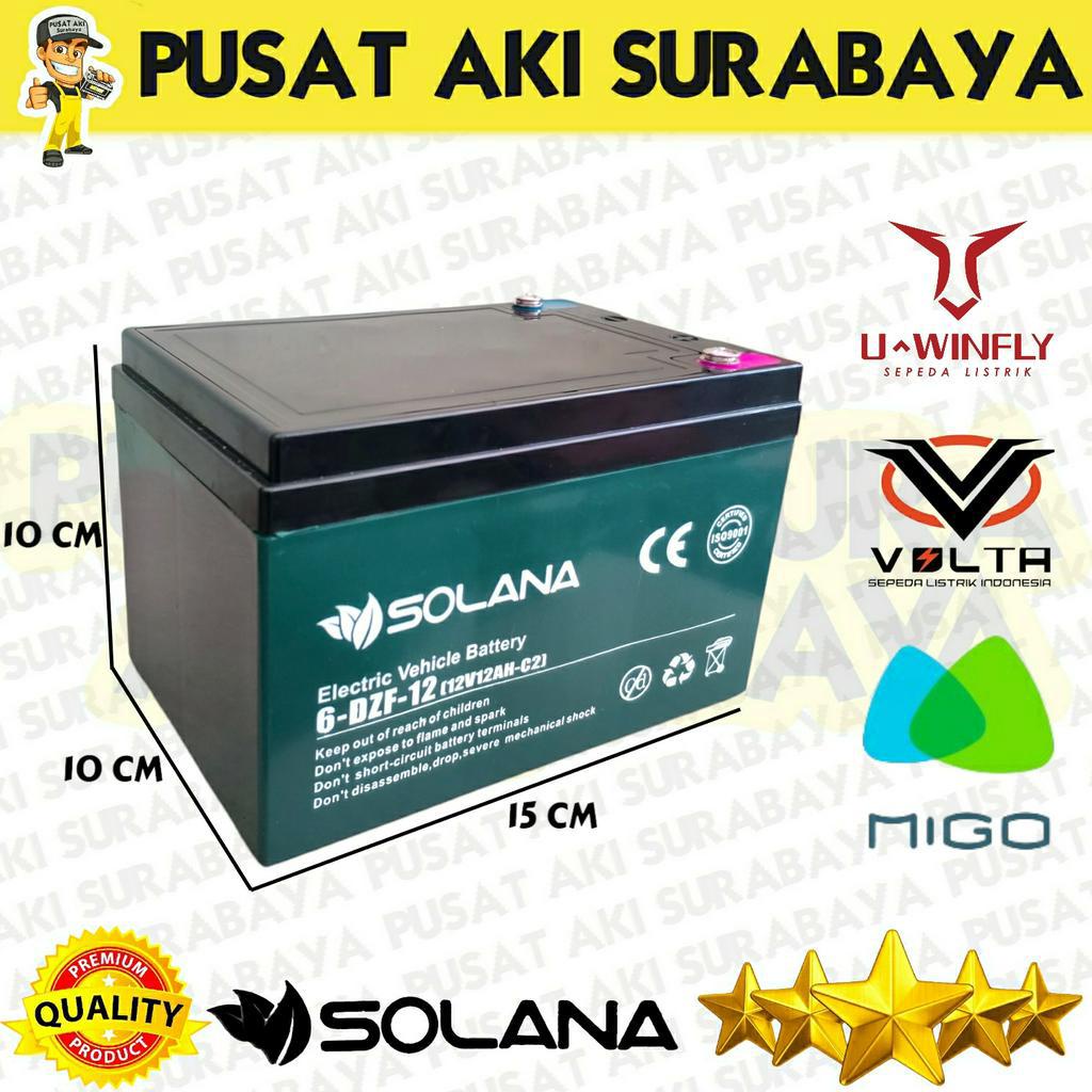 TERBAGUS ACCU SOLANA 6DZF12 BATTERY U-WINFLY ANTELOPE SEPEDA LISTRIK ELECTRIC VEHICLE BATTERY 12 VOLT 12 AMPER 12V 12AH