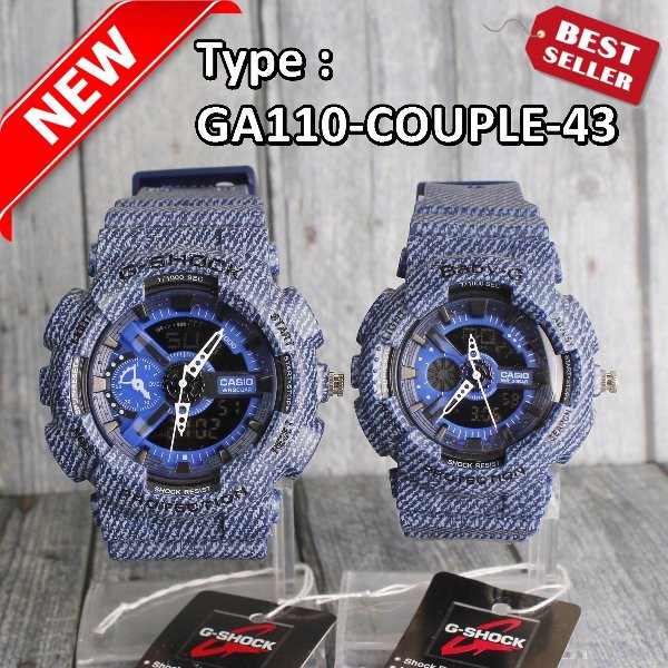 MODEL BARU Jam tangan Couple Casio G-Shock Motif Jeans  navy biru dongker dual time digital pasangan