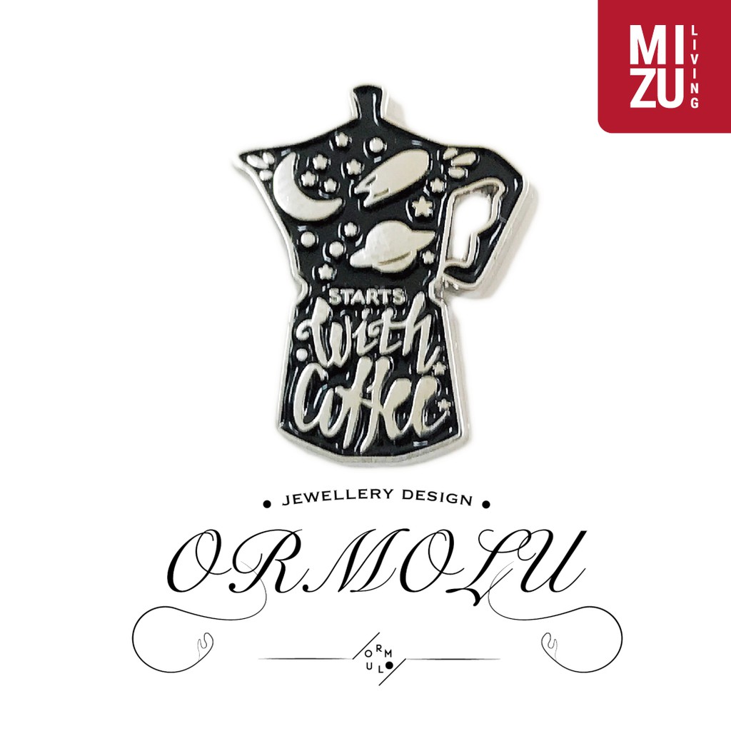 ORMOLU STARRY COFFEE Enamel Pin Bros Mokapot Bintang Coffee-Themed Jewelry