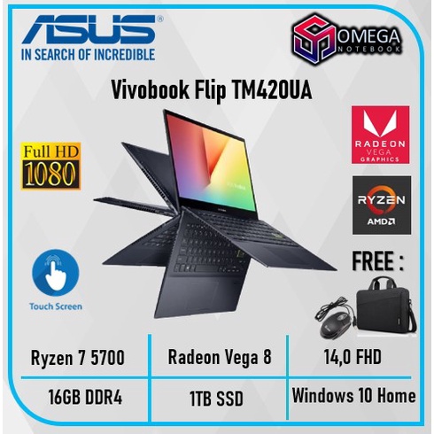 ASUS Vivobook Flip TM420UA Ryzen 7 5700 16GB 1TB SSD Vega 8 14,0 FHD IPS Windows 10