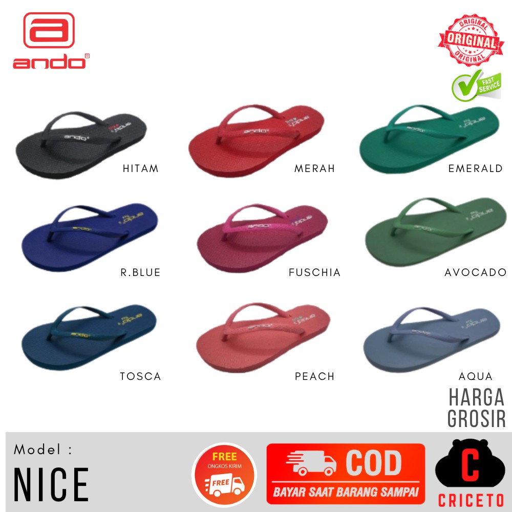 Sandal Jepit Wanita Basic ANDO NICE Aneka Warna Size 36-40 Grosir-1