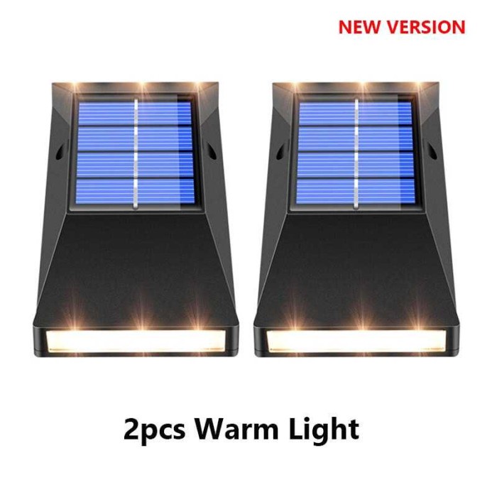 Lampu Taman Solar Cell LED Outdoor Wall Warm White 2 Pcs Waterproof - Hitam