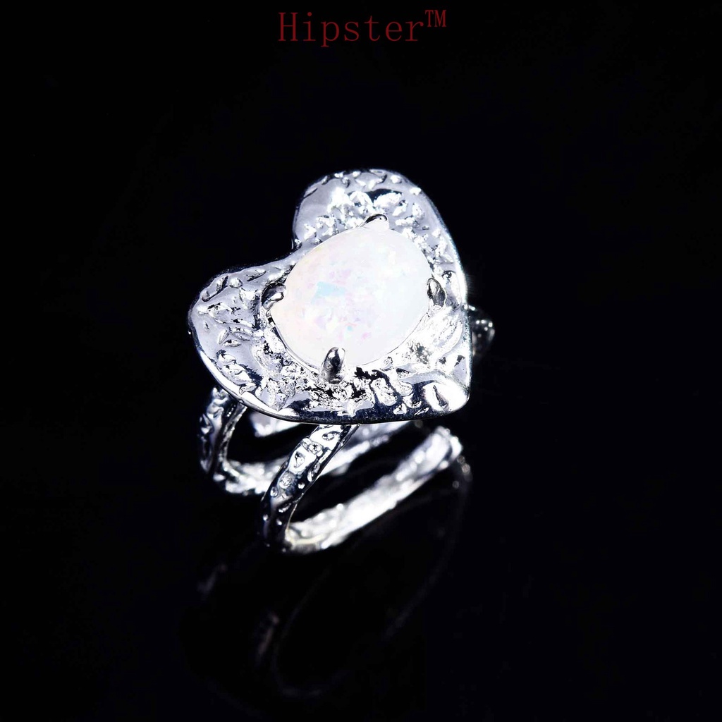 Cincin Bentuk Hati Opal Bahan S925 Silver Untuk Wanita