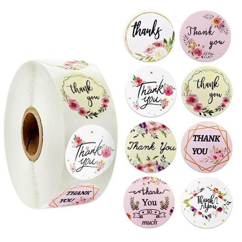 Stiker lebel motif bulat thank you / tempelan stiker tulisan thanks you isi 100 pcs-Cream