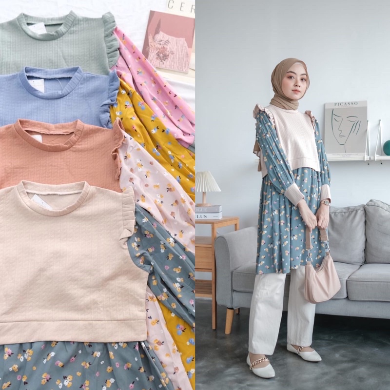 Tunik Meyla Korean/ Merina Korean tunic D4N5 Bagus Awet Fashion Muslim Dress Wanita Ootd Modern COD 