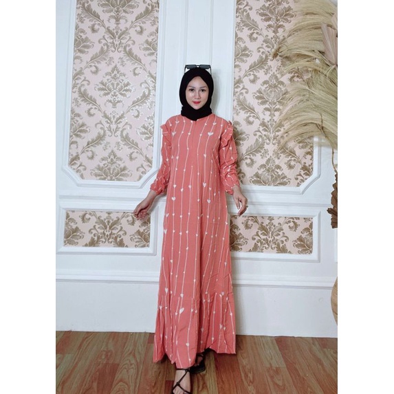 [BISA COD]Gamis Lengan Panjang Terlaris|Motif Benang Love|Gamis AMINA