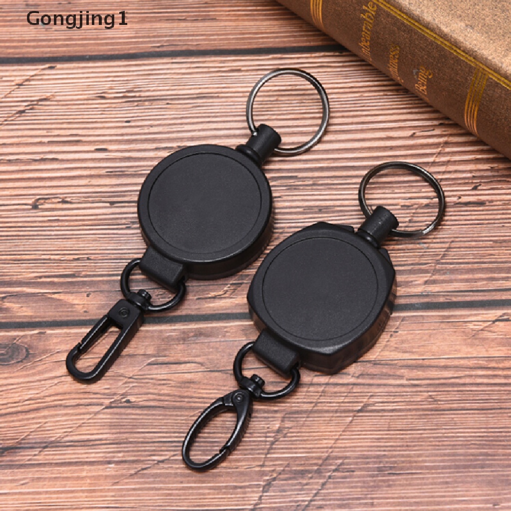 Gongjing1 Gantungan Kunci Holder Kartu ID Dengan Tali Retractable Warna Hitam