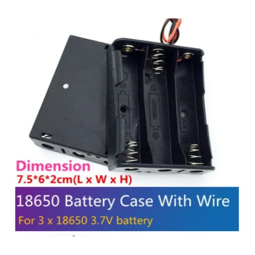 Battery Holder Baterai Case Box 3x 18650 Tempat dudukan Kotak Dengan Kabel