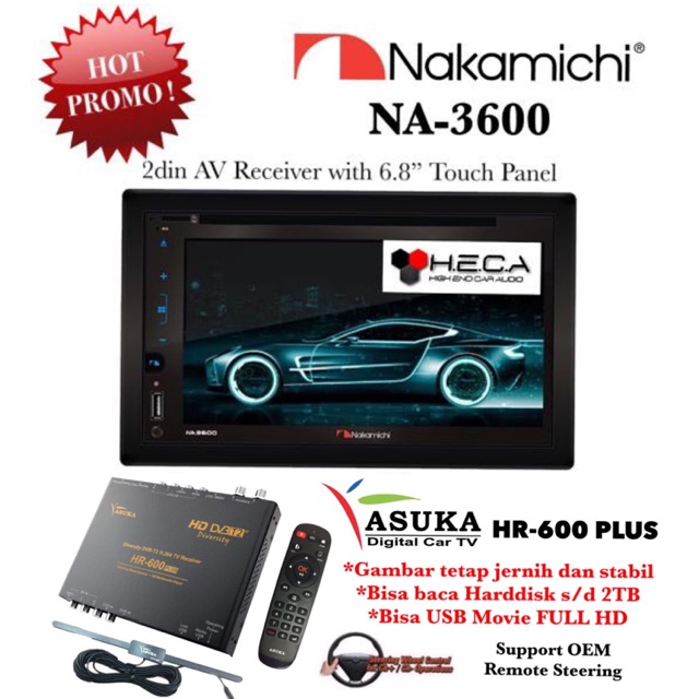 PAKET Nakamichi NA-3600 Tape Mobil NA3600 Head Unit Double Din & ASUKA HR-600 TV Tuner Digital