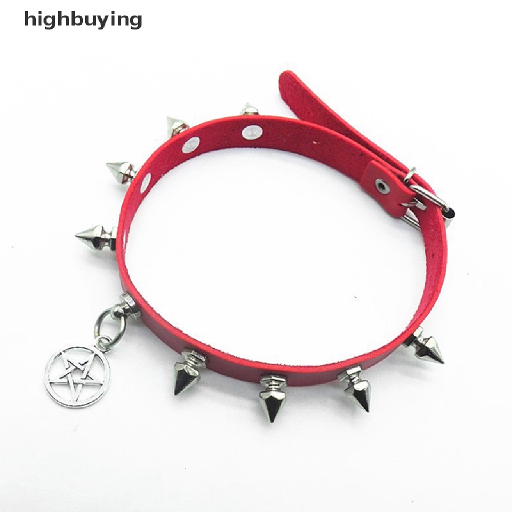 Hbid Kalung Choker Bahan Kulit Aksen Rivet Liontin Bintang Gaya Gothic Punk Sexy Untuk Wanita