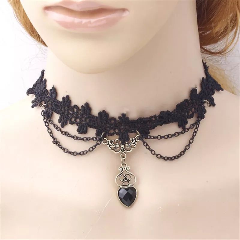 kalung choker renda hati gothic necklace Halloween