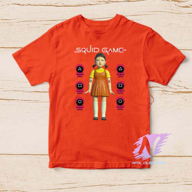 baju squaid game kaos anak gambar boneka squid game