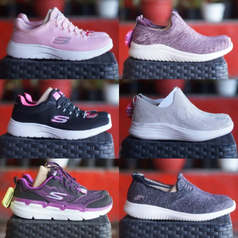 SALE SPORT STATION SEPATU SPORT SLIPON SKECHERS WOMEN WANITA BLACK PINK ORIGINAL