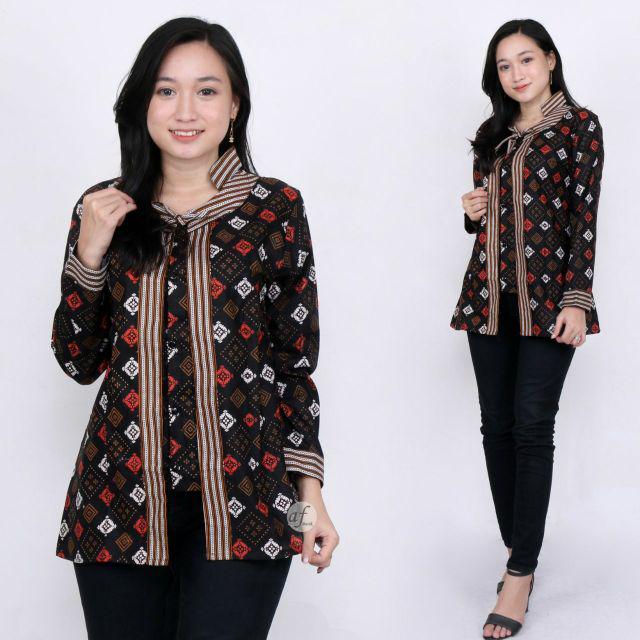 tey-17 Batik wanita ASJ SA HRB026 Kenongo Kemeja Tosca Pendek-1 Kotak Abas