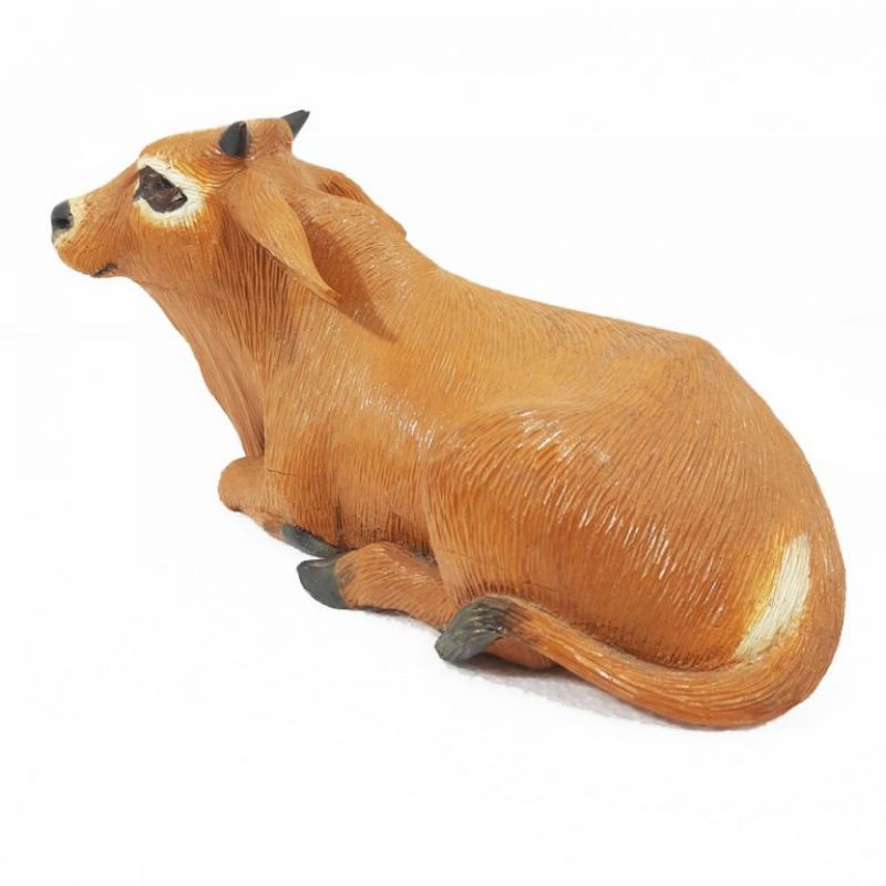 Detail Produk Miniatur Patung Sapi Lembu Brahma Merah Kerajinan Pahat Ukir Kayu Jati


